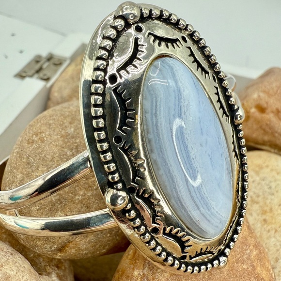 Carolyn Pollack American West Sterling Silver Blue Lace Agate Cuff 6.5” - Picture 14 of 14